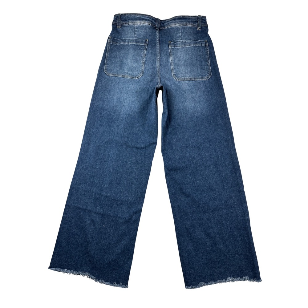 OAT New York Womens High Rise Wide Leg Raw Hem Patch Pocket Jeans Blue 12/31 - Picture 3 of 8